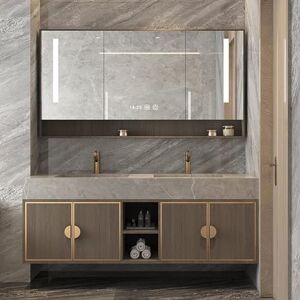 generic Double lavabo de salle de bain – Armoire de salle de bain moderne avec miroir intelligent – Fonction désembuage, éclairage LED, meuble de salle de bain en bois massif (taille : 132 cm) - Publicité