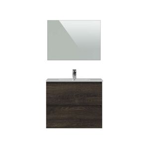 Conforama Ensemble meuble + vasque + miroir TRITTON coloris bois foncé