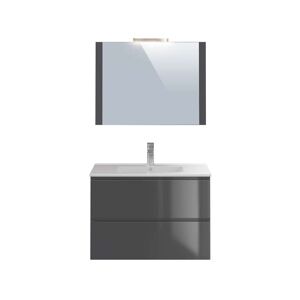 Conforama Ensemble meuble + vasque + miroir + LED NEPTUNE W coloris gris - Publicité
