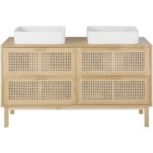 Maisons du Monde Meuble double vasque de salle de bains 4 tiroirs cannage en rotin Beige 140x93x49cm