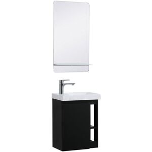 Mob In Meuble lave-mains Noir avec vasque blanche + miroir Noir 41x53x23cm