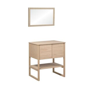 Mob In Meuble sous vasque plaqué chêne naturel 70cm + miroir carré Beige 70x78x50cm