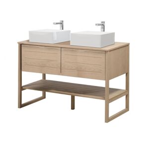 Mob In Meuble de salle de bain 120 cm avec vasques blanches carrées Beige 120x78x50cm