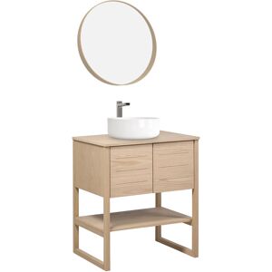 Mob In Meuble double vasque 120cm avec plan céramique SORRENTO Décor chêne Beige 70x78x50cm