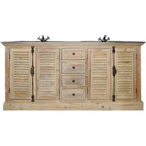 Hellin Meuble de salle de bain double vasque en bois et pierre L177 Marron 177x86x60cm