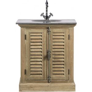 Hellin Meuble de salle de bain simple vasque bois et pierre 2 portes Marron 75x86x60cm