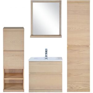 Mob In Meuble sous vasque chêne avec plan résine 60cm + miroir + 2colonnes Beige 60x55x46cm