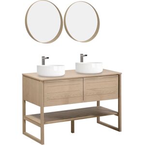 Mob In Meuble de salle de bain avec vasques et miroirs effet bois clair Beige 120x78x50cm