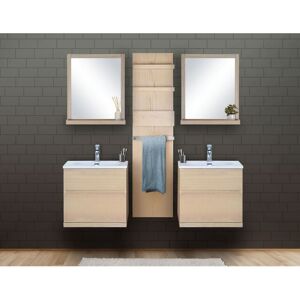 Mob In Meubles salle de bain avec vasques, miroirs, colonne effet bois clair Beige 60x55x46cm