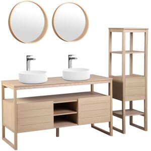 Mob In Meuble de salle de bain avec colonne, miroirs et vasques blanches Beige 140x78x50cm