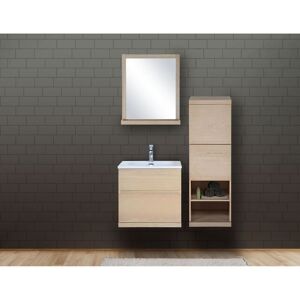 Mob In Meuble sous vasque chêne avec plan résine 60cm + miroir + colonne Beige 60x55x46cm