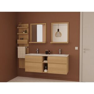 Mob In Meuble sous vasque chêne avec plan résine 140cm + miroir + colonne Beige 140x55x46cm