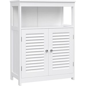 Calicosy Meuble de rangement blanc 2 portes persiennes et 1 niche - L60 x H80cm