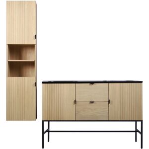 Mob In Meuble double vasque 140cm chêne STUDIO sur pieds + colonne Beige 140x92x46cm