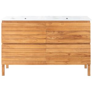 Wanda Collection Meuble salle de bain en teck massif et céramique L 140 cm Marron 142x90x47cm