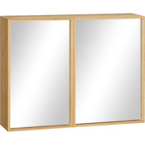 Kleankin Miroir salle de bain placard 2 portes 2 étagères bambou verni Beige 65x50x14cm