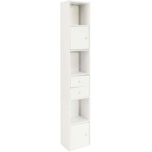 SoBuy Meuble colonne 2 portes 2 tiroirs effet bois blanc Blanc 33x188x24cm