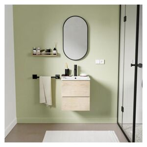 Mob In Meuble simple vasque 45cm décor chêne + vasque + robinet noir +miroir Beige 45x43x40cm