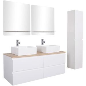 Mob In Meuble double vasque 120cm avec plan bois Blanc+vasque+rob+miroir+co Blanc 119x43x45cm