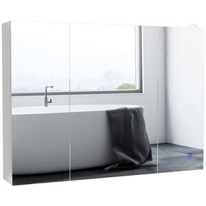Non communiqué Armoire miroir LED de salle de bain - 3 portes, 3 étagères - tactile, lumière réglable - MDF blanc laqué verre Blanc - Publicité