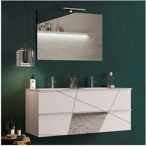 Tousmesmeubles Meuble sous-vasque 120 cm Laque Blanc brillant + vasque + miroir led - METRIA - L 122 x l 47 x H 53 cm