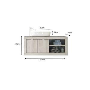 Tousmesmeubles Meuble sous-vasque suspendu 110 cm Pin blanc + vasque - LUBIO - L 110 x l 45 x H 47 cm