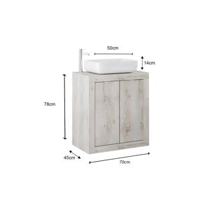 Tousmesmeubles Meuble sous-vasque 70 cm Pin blanc + vasque - LUBIO - L 70 x l 45 x H 78 cm