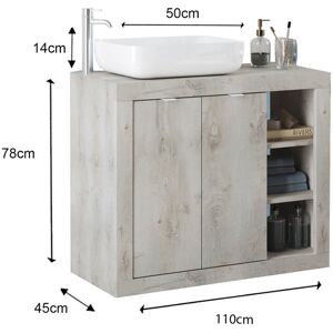 Tousmesmeubles Meuble sous-vasque 110 cm Pin blanc + vasque - LUBIO - L 110 x l 45 x H 78 cm