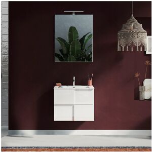 Tousmesmeubles Meuble sous-vasque 60 cm Laqué Blanc brillant + vasque + miroir led - TICATO - L 63 x l 47 x H 53 cm