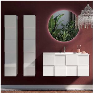 Tousmesmeubles Meuble sous-vasque 80 cm Laqué Blanc brillant + vasque + miroir led + colonnes - TICATO - L 82 x l 47 x H 53 cm