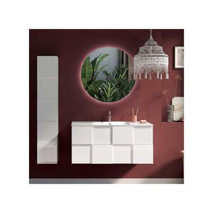 Tousmesmeubles Meuble sous-vasque 80 cm Laqué Blanc brillant + vasque + miroir led + colonne - TICATO - L 82 x l 47 x H 53 cm