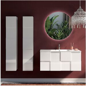 Tousmesmeubles Meuble sous-vasque 100 cm Laqué Blanc brillant + vasque + miroir led + colonnes - TICATO - L 101 x l 47 x H 53 cm