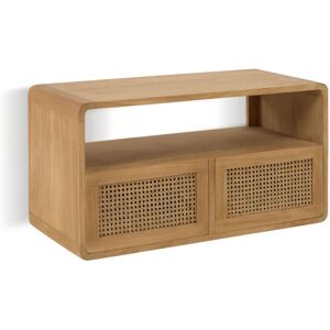 Kave Home Sabiela - Meuble de salle de bain 2 tiroirs, 1 niche en bois et cannage L86cm - Couleur - Bois clair