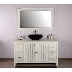 Saniteck Meuble de salle de bain et son miroir en teck - Baggi blanc