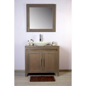 Saniteck Meuble et miroir de salle de bain teck 90 A3 - Grey - Publicité