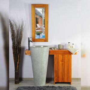 Saniteck Ensemble de salle de bain en teck 120 avec porte, miroir et vasque grise - Cleopatra - Publicité