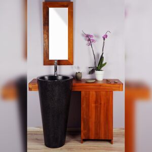 Saniteck Ensemble de salle de bain en teck 120 avec porte, miroir et vasque noire - Cleopatra