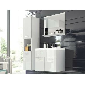 Mobistoxx Salle de bain complète MONTELIO 4 portes blanc/blanc laqué avec vasque