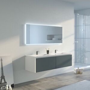 Distribain Meuble salle de bain FABRIZIA 1400 Gris béton et Blanc