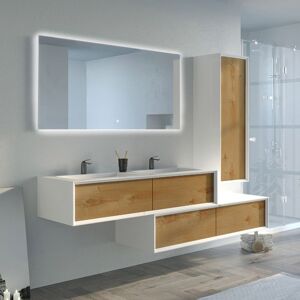 Distribain Meuble de salle de bain Avigliano 1400 Bois naturel et blanc