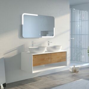 Meuble salle de bain SANZA 1200 Blanc et Bois Naturel