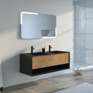 Distribain Meuble salle de bain PORTOFINO 1200 Noir et Bois Naturel