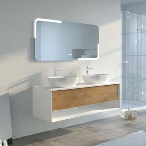 Distribain Meuble salle de bain SANZA 1400 Blanc et Bois Naturel