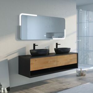 Distribain Meuble salle de bain SANZA 1600 Noir et Bois Naturel