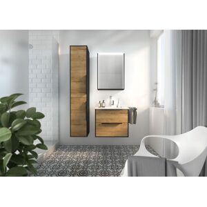 Bloc de meuble de salle de bain Artiqua serie 774 avec meuble miroir LED 774B2261EHMS3 60cm, avec lavabo et meuble sous vasque, poignee H3 Chene Halifax Noir Mat