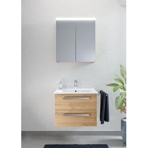 Bloc de meuble de salle de bain Artiqua serie 843 avec armoire a miroir LED 843B236287 65cm, avec lavabo en ceramique et meuble bas blanc brillant