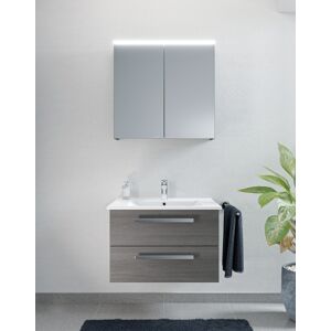 Bloc de meuble de salle de bain Artiqua série 843 avec armoire à miroir LED 843B237587 75cm, avec lavabo en céramique et meuble bas blanc brillant - Publicité