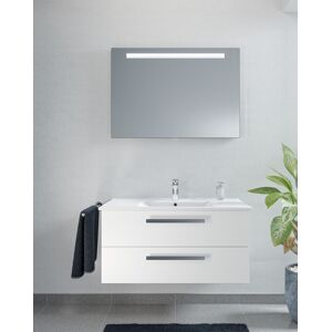 Bloc de meuble de salle de bain Artiqua série 843 avec armoire à miroir LED 843B231087 100cm, avec lavabo en céramique et meuble bas blanc brillant - Publicité