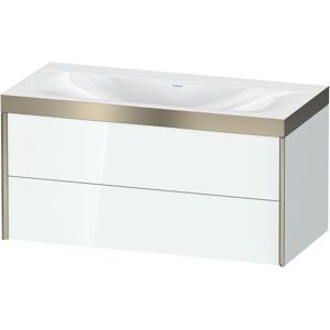 XViu Duravit vasque XV4616NB185P 100x48cm, 2 tiroirs, sans trou pour robinet, champagne mat, Cadres P, blanc brillant - Publicité