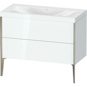 XViu Duravit vasque XV4711NB185C 100x48cm, 2 coulissants, sans trou pour robinet, champagne mat, Cadres C, blanc brillant - Publicité